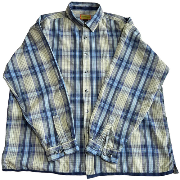 Horny Toad Blue and Cream Plaid Button Down, Size XL - Picture 1 of 4